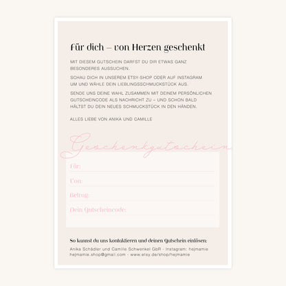 hejmamie Geschenkgutschein – von Herzen geschenkt