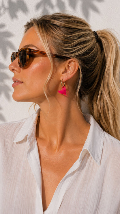 Creolen »Marie« + Acryl-Anhänger »Herz neon pink«