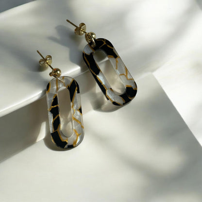 Ohrring »Fabienne« | allergikerfreundlich | Edelstahl vergoldet | gold schwarzes Acetat Acryl | leichte Statement-Ohrringe | Schmuck