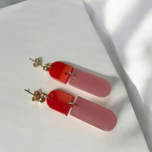 Ohrring »Romy« | allergikerfreundlich | Colorblocking | rotes & rosa Acryl | leichte Statement-Ohrringe | Schmuck | Geschenk beste Freundin