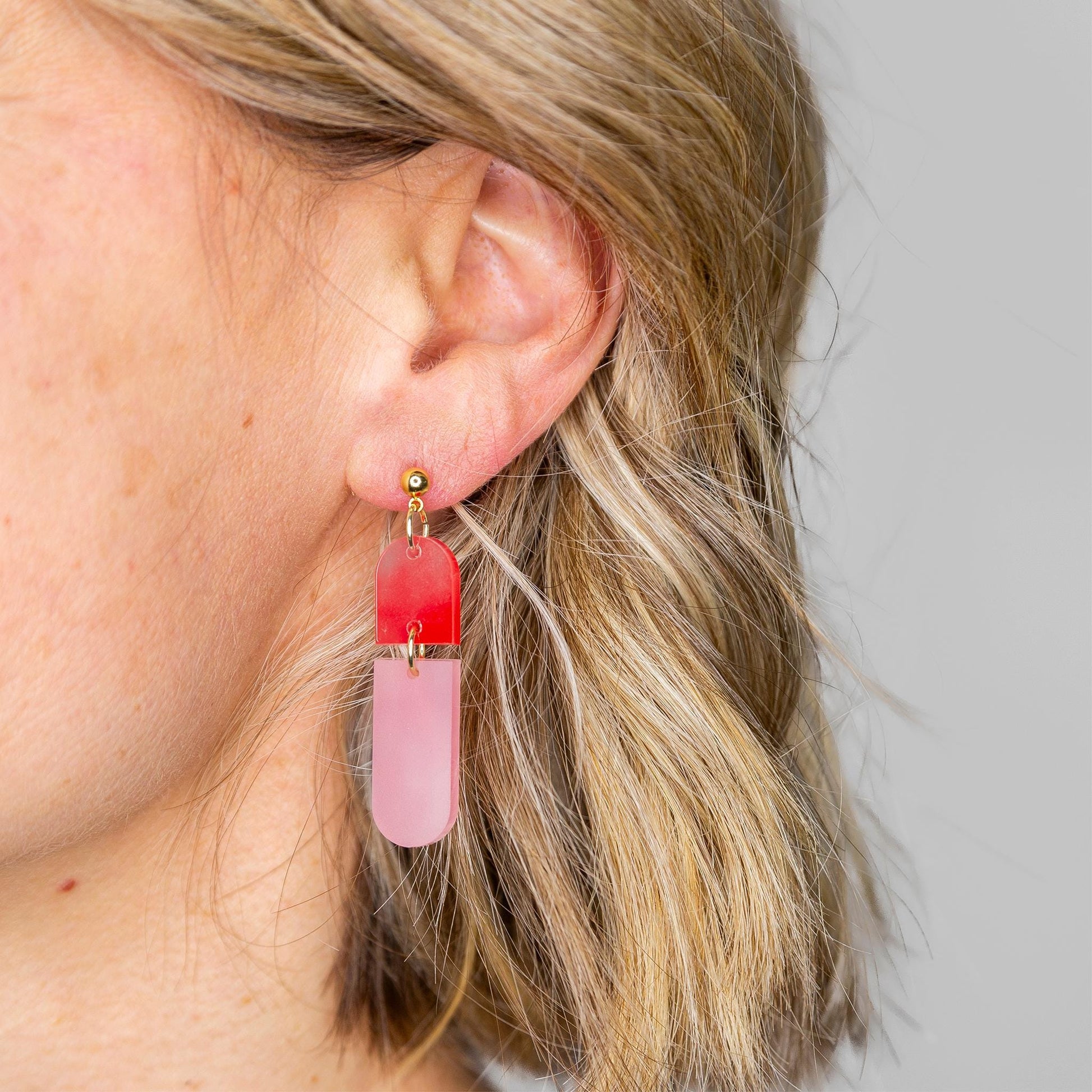 Ohrring »Romy« | allergikerfreundlich | Colorblocking | rotes & rosa Acryl | leichte Statement-Ohrringe | Schmuck | Geschenk beste Freundin
