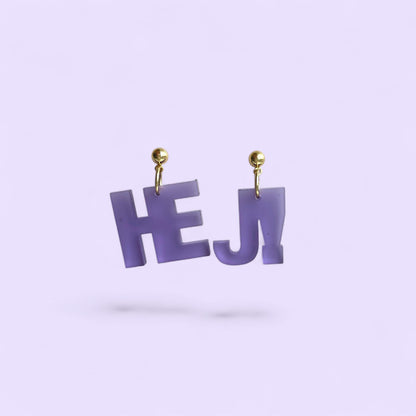 Ohrring »hej!« | allergikerfreundlich | Edelstahl vergoldet | lila Acryl | leichte Statement-Ohrringe | Schmuck | Geschenk beste Freundin