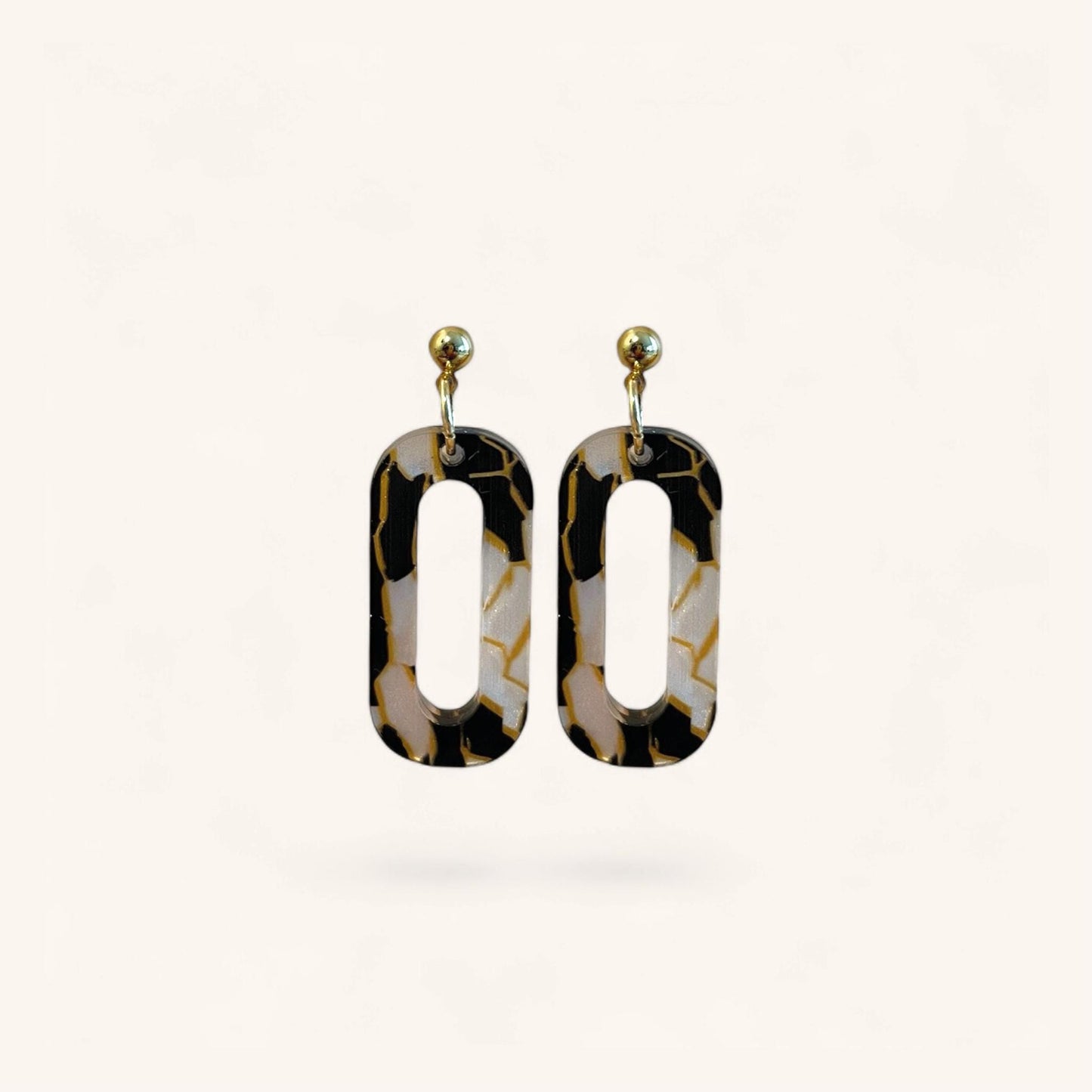 Ohrring »Fabienne« | allergikerfreundlich | Edelstahl vergoldet | gold schwarzes Acetat Acryl | leichte Statement-Ohrringe | Schmuck