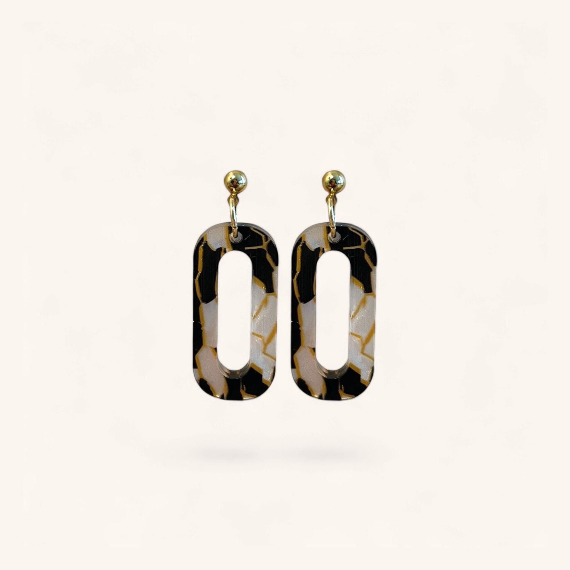 Ohrring »Fabienne« | allergikerfreundlich | Edelstahl vergoldet | gold schwarzes Acetat Acryl | leichte Statement-Ohrringe | Schmuck