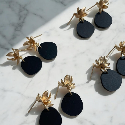 Ohrring »Florentine« | allergikerfreundlich | Edelstahl vergoldet | schwarzes Acryl | leichte Statement-Ohrringe | Schmuck | Geschenk