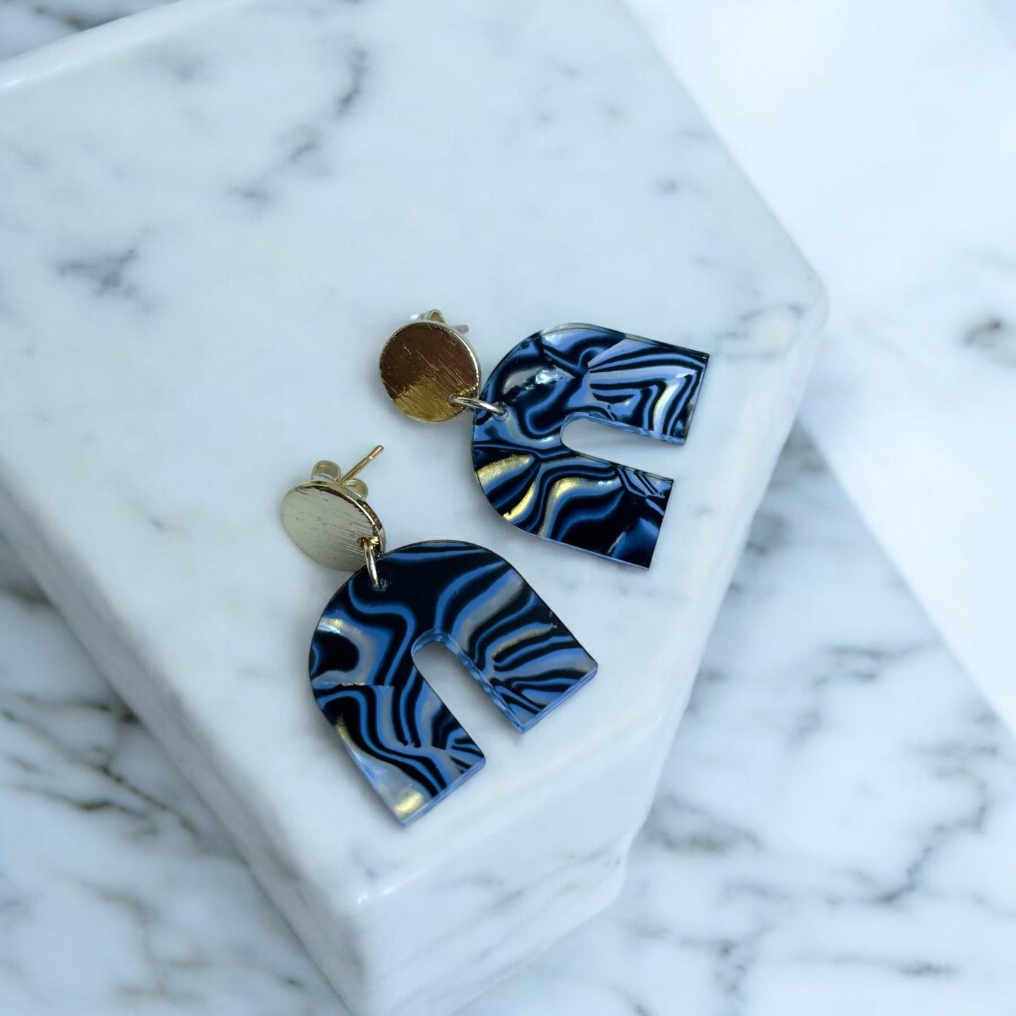 Ohrring »Joanne« | allergikerfreundlich | Messing vergoldet | Acetat marmoriert | leichte Statement-Ohrringe | Schmuck | Geschenk