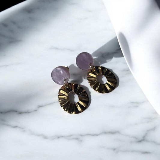 Ohrring »Erna« | allergikerfreundlich | Acryl in lila Perlmuttoptik | Edelstahl vergoldet| leichte Statement-Ohrringe | Schmuck | Geschenk