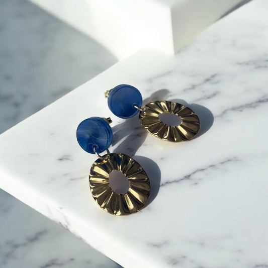 Ohrring »Erna« | allergikerfreundlich | Acryl in blauer Perlmuttoptik | Edelstahl 18 K | leichte Statement-Ohrringe | Schmuck | Geschenk