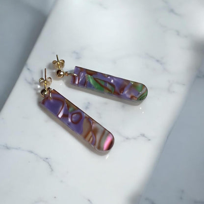 Ohrring »Sophie« | allergikerfreundlich | Edelstahl vergoldet | lila grünes Acetat Acryl | leichte Statement-Ohrringe | Schmuck