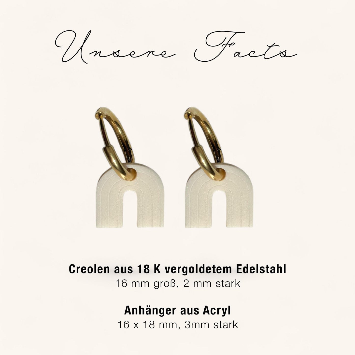 Creolen + Acryl-Anhänger »Regenbogen« | Creolen Edelstahl 18 K vergoldet | Acryl in beige matt | graviert | Laserschnitt | Schmuck