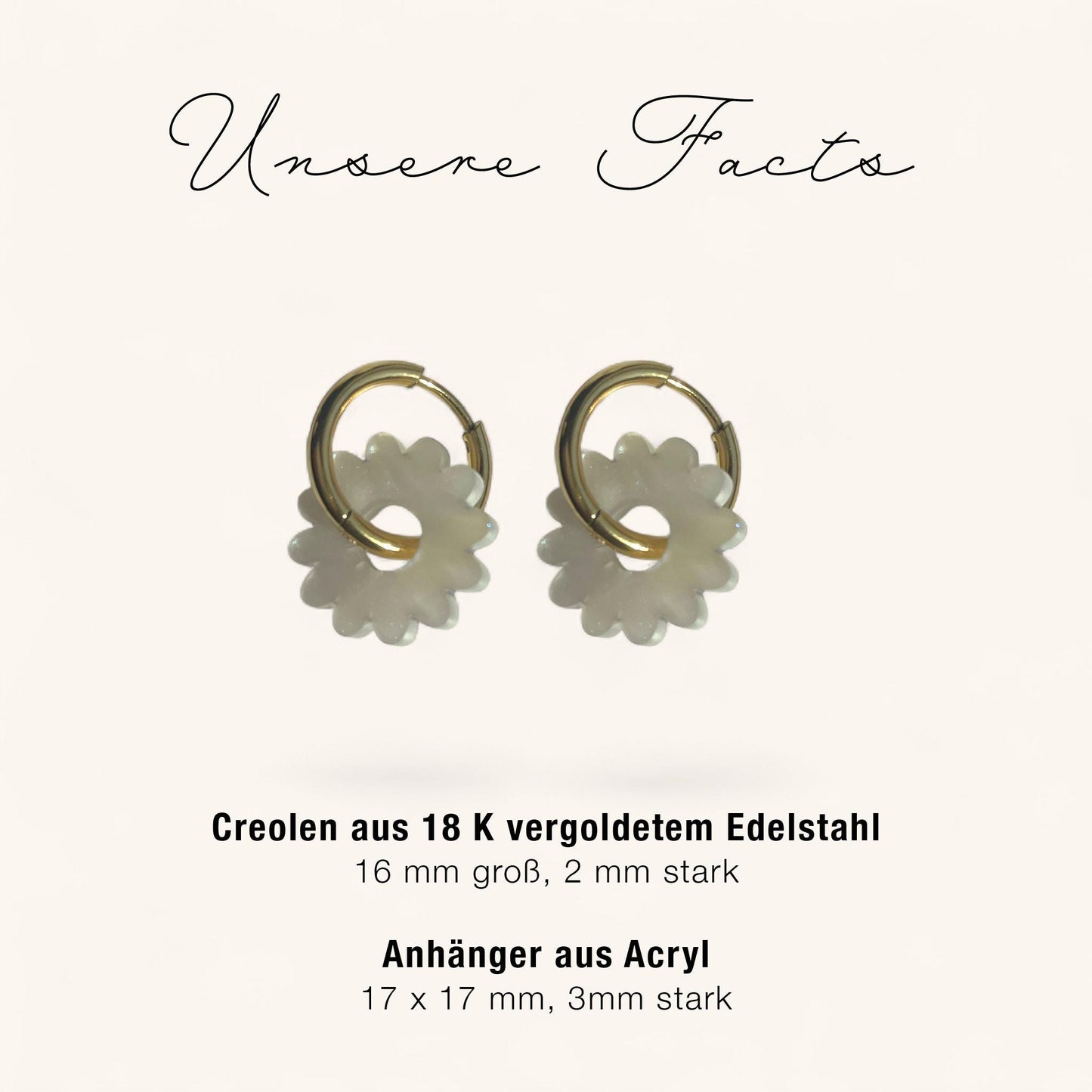 Creolen + Acryl-Anhänger »Blume Perlmutt« | Creolen Edelstahl 18K vergoldet | Acryl in heller Perlmuttoptik | leichte Statement-Ohrringe