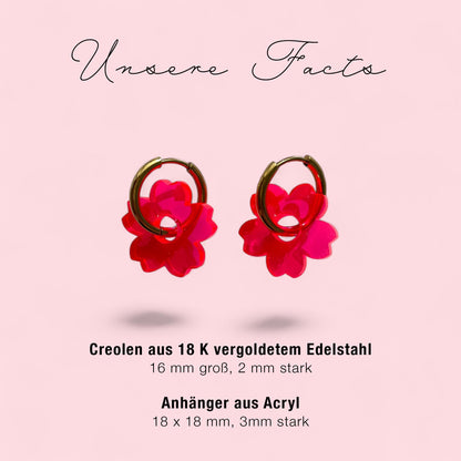 Creolen + Acryl-Anhänger »Blume Pink« | Creolen Edelstahl 18K vergoldet | Acryl in neon pink | leichte Statement-Ohrringe