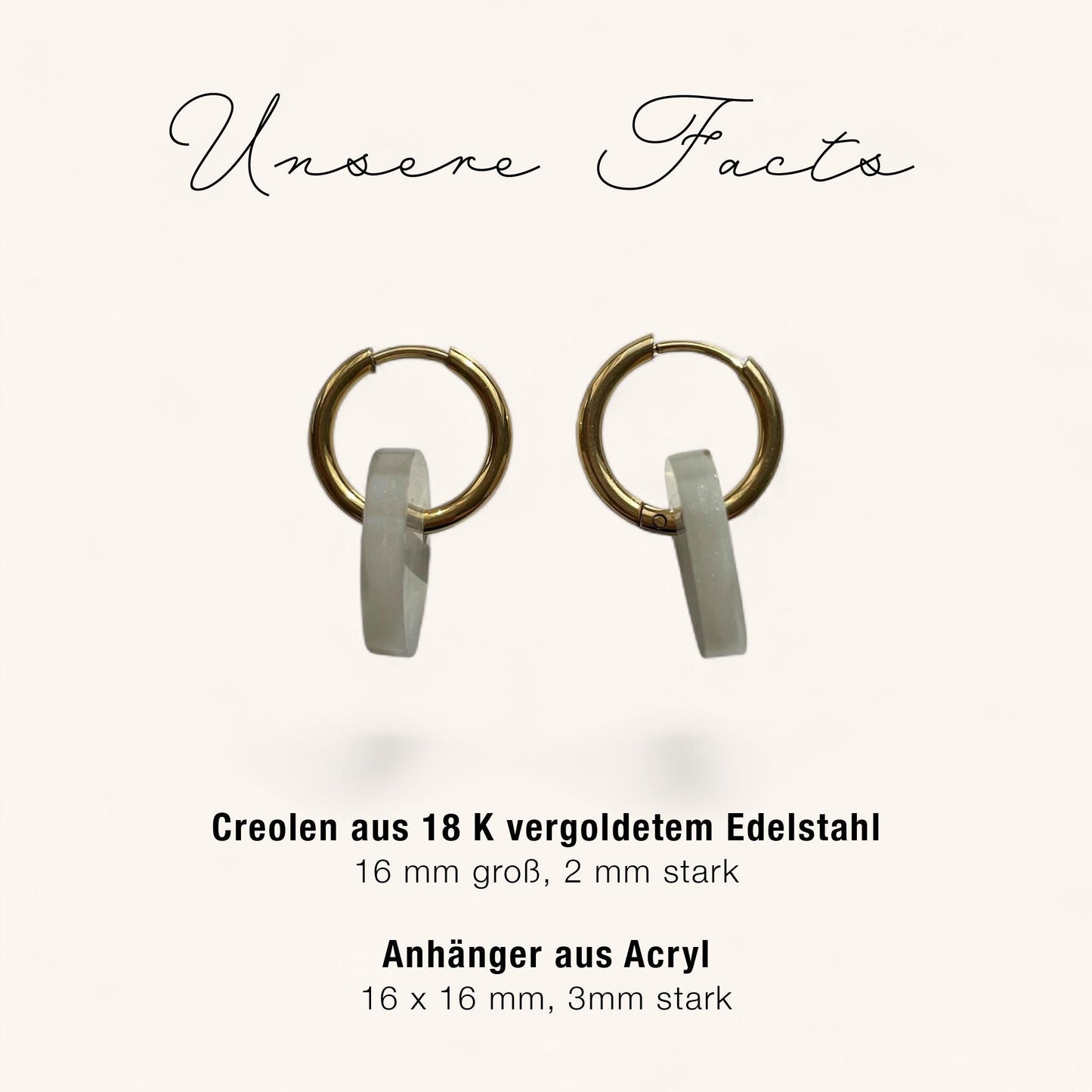 Creolen + Acryl-Anhänger »Bubble Perlmutt« | Creolen Edelstahl 18K vergoldet | Acryl in heller Perlmuttoptik | retro | leichte Ohrringe