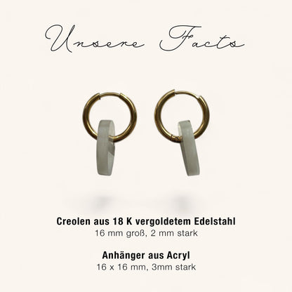 Creolen + Acryl-Anhänger »Bubble Perlmutt« | Creolen Edelstahl 18K vergoldet | Acryl in heller Perlmuttoptik | retro | leichte Ohrringe