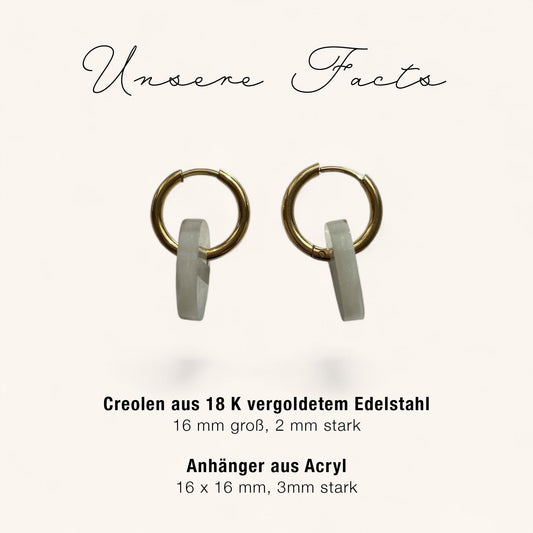 Creolen + Acryl-Anhänger »Bubble Perlmutt« | Creolen Edelstahl 18K vergoldet | Acryl in heller Perlmuttoptik | retro | leichte Ohrringe