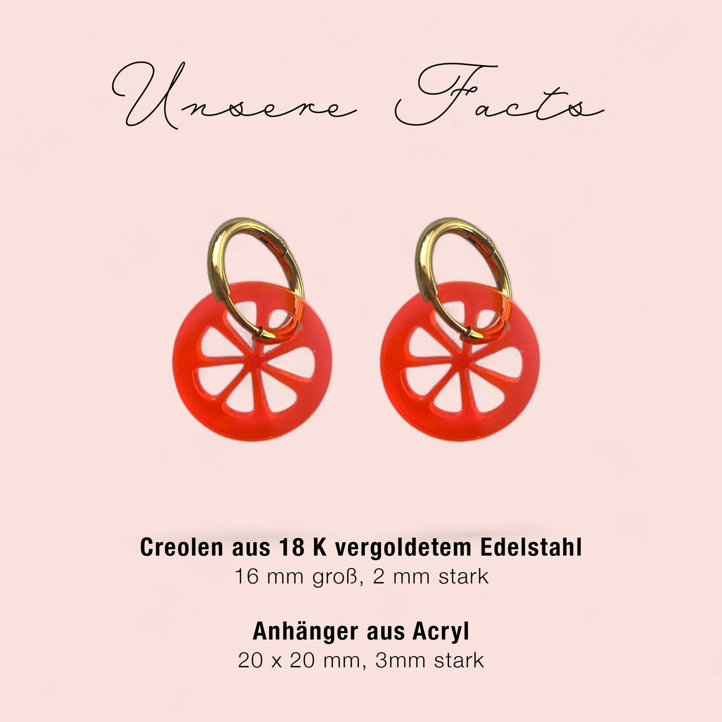 Creolen + Acryl-Anhänger »Orange« | Creolen Edelstahl 18K vergoldet | Acryl in orange transparent | fluoreszierend | leichte Ohrringe