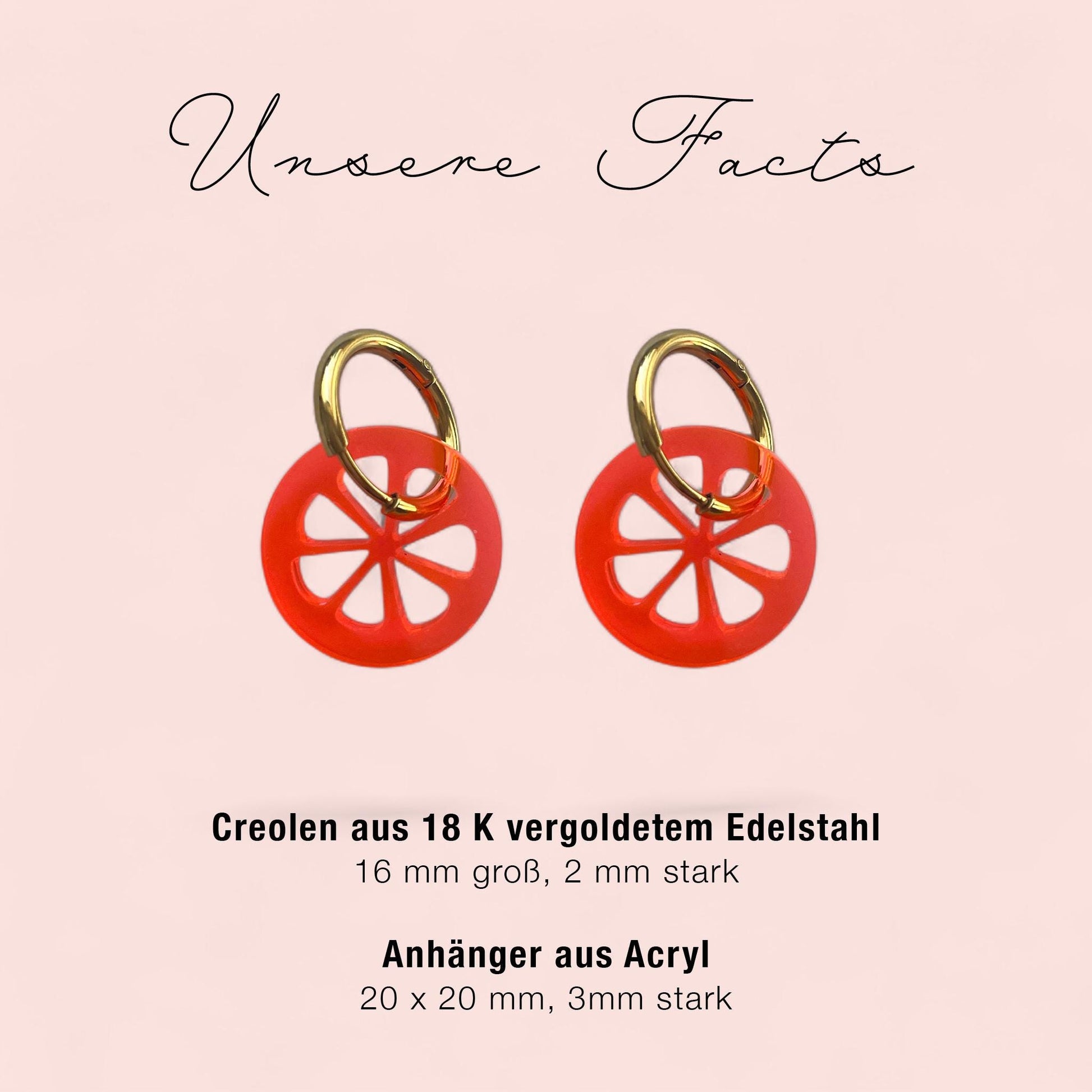 Creolen + Acryl-Anhänger »Orange« | Creolen Edelstahl 18K vergoldet | Acryl in orange transparent | fluoreszierend | leichte Ohrringe
