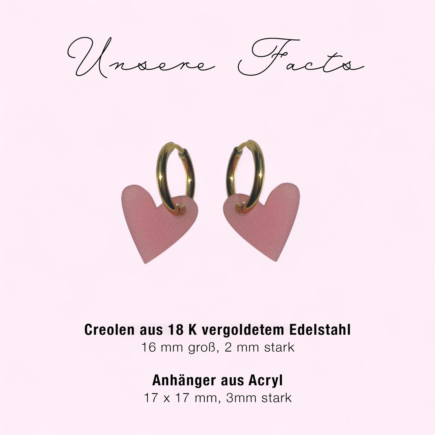 Creolen + Acryl-Anhänger »Herz rosa« | Creolen Edelstahl 18 K vergoldet | Acryl in rosa satiniert | leichte Statement-Ohrringe