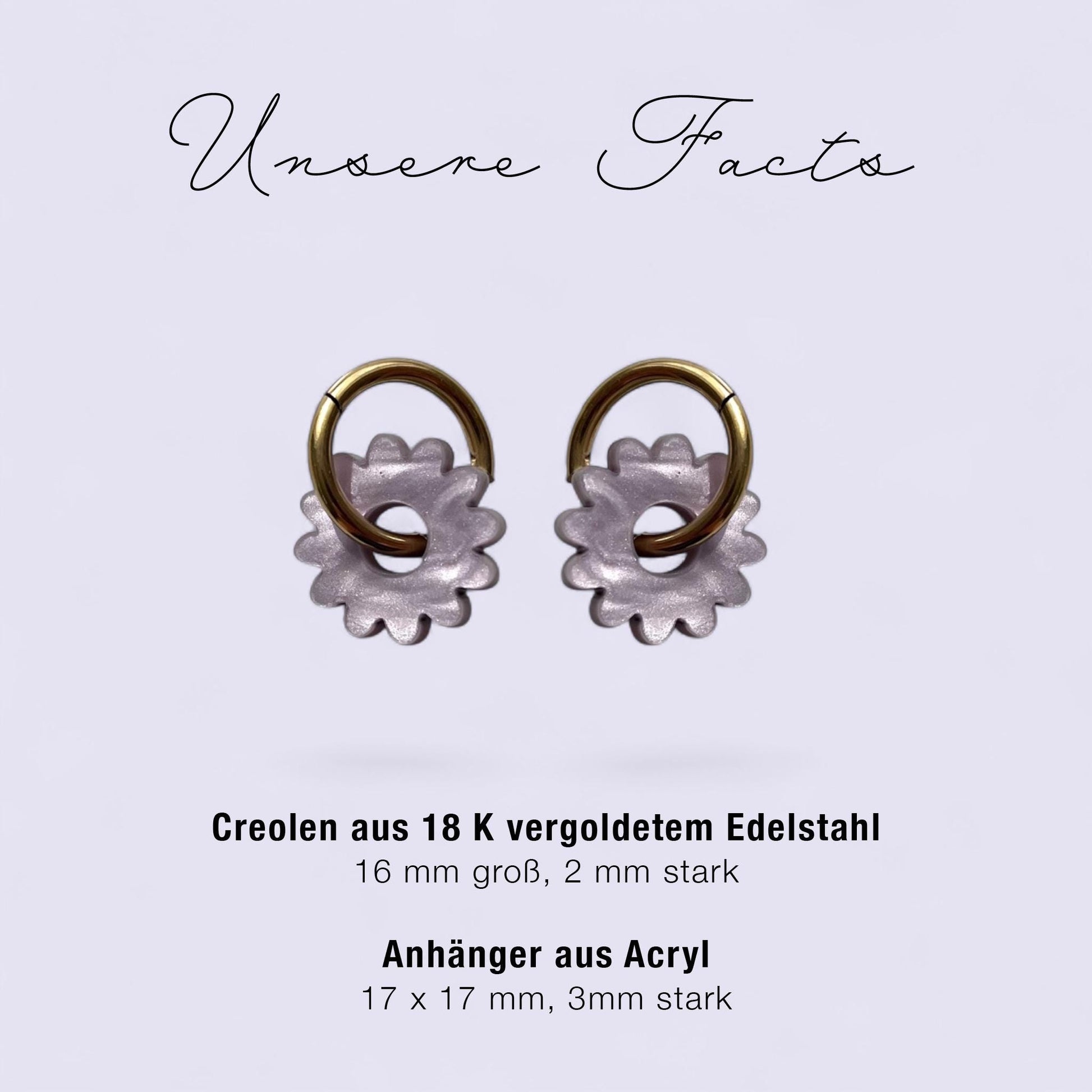 Creolen + Acryl-Anhänger »Blume lila Perlmutt« | Creolen Edelstahl 18K vergoldet | Acryl in Perlmutt lila | leichte Ohrringe