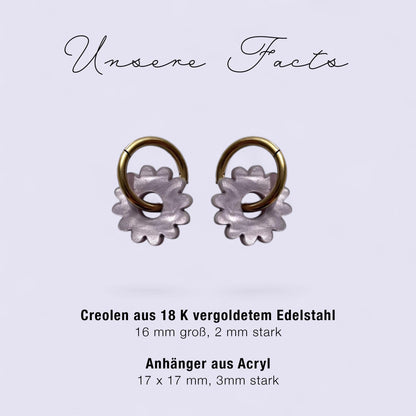 Creolen + Acryl-Anhänger »Blume lila Perlmutt« | Creolen Edelstahl 18K vergoldet | Acryl in Perlmutt lila | leichte Ohrringe
