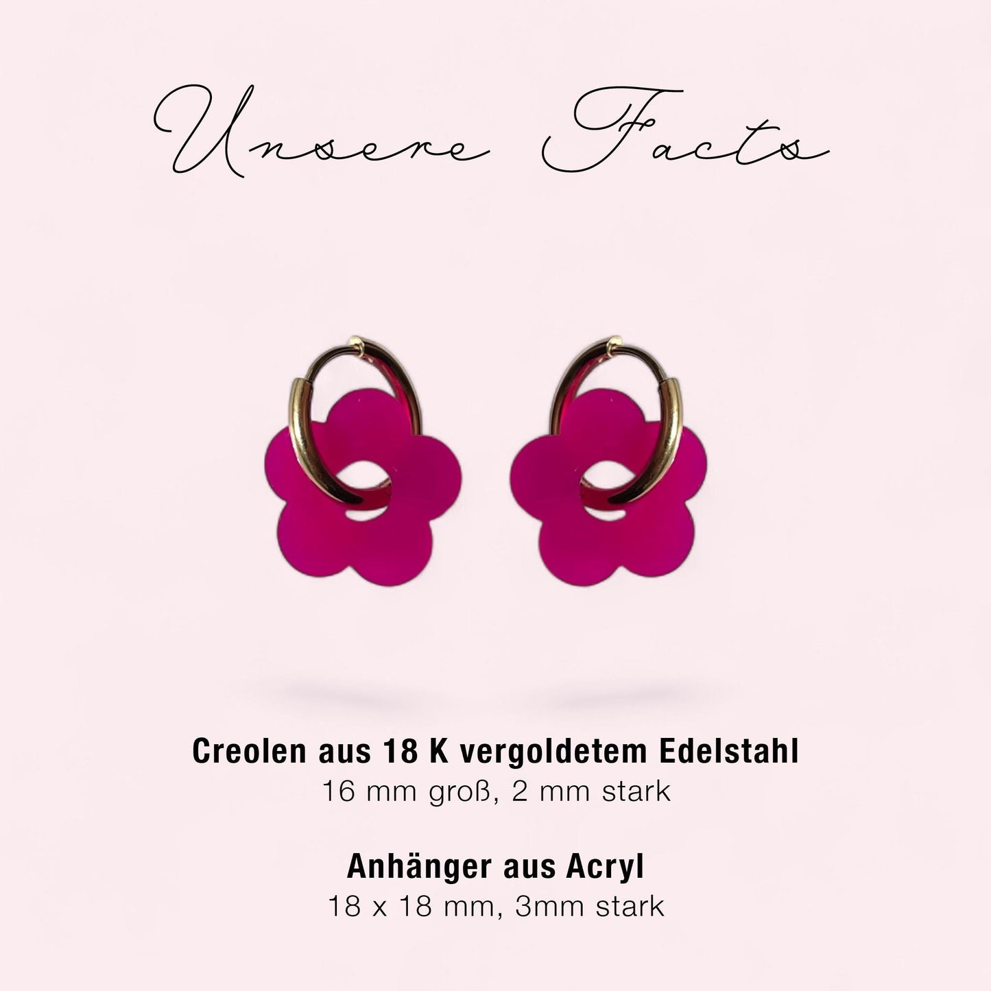 Creolen + Acryl-Anhänger »Blume Magenta« | Creolen Edelstahl 18K vergoldet | glänzendes Acryl | leichte Ohrringe