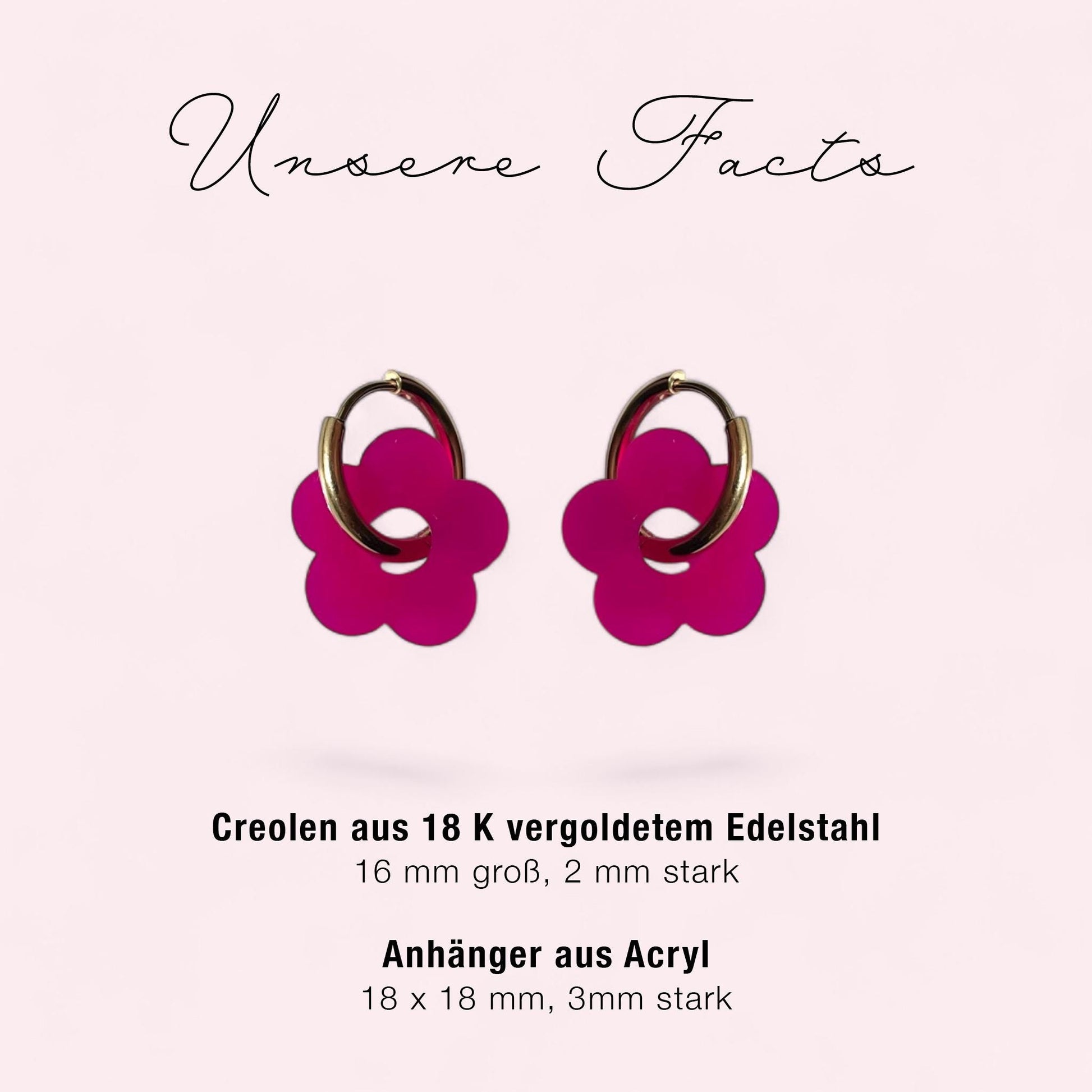 Creolen + Acryl-Anhänger »Blume Magenta« | Creolen Edelstahl 18K vergoldet | glänzendes Acryl | leichte Ohrringe