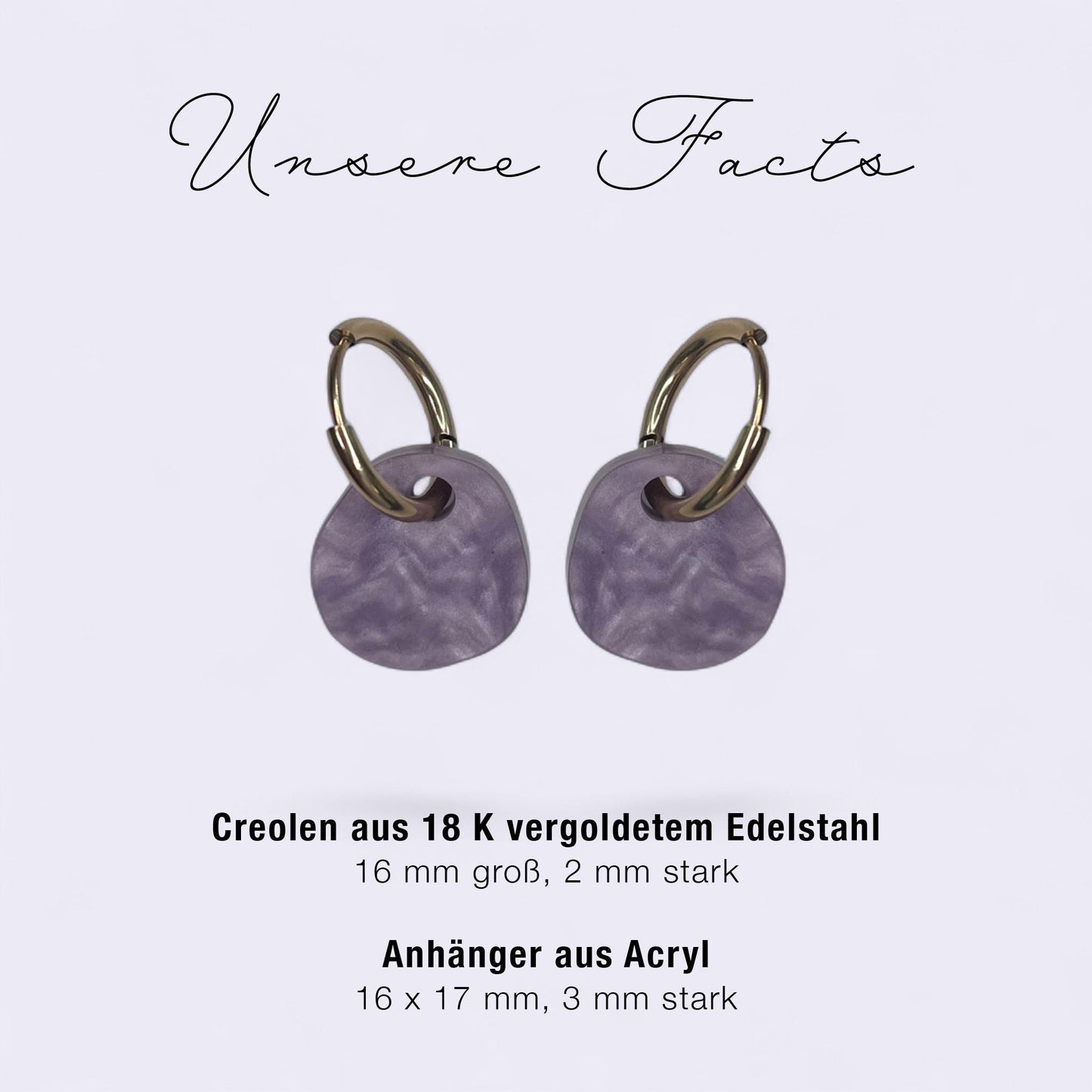 Creolen + Acryl-Anhänger »Bubble Lila« | Creolen Edelstahl 18K vergoldet | Acryl in Perlmutt lila | leichte Ohrringe