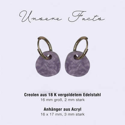 Creolen + Acryl-Anhänger »Bubble Lila« | Creolen Edelstahl 18K vergoldet | Acryl in Perlmutt lila | leichte Ohrringe