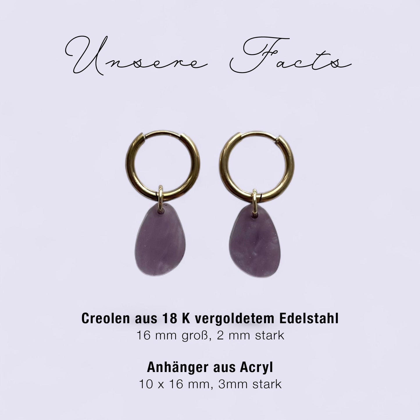 Creolen + Acryl-Anhänger »Tropfen Perlmutt lila« | Creolen Edelstahl 18K vergoldet | Acryl in Perlmutt lila| leichte Ohrringe