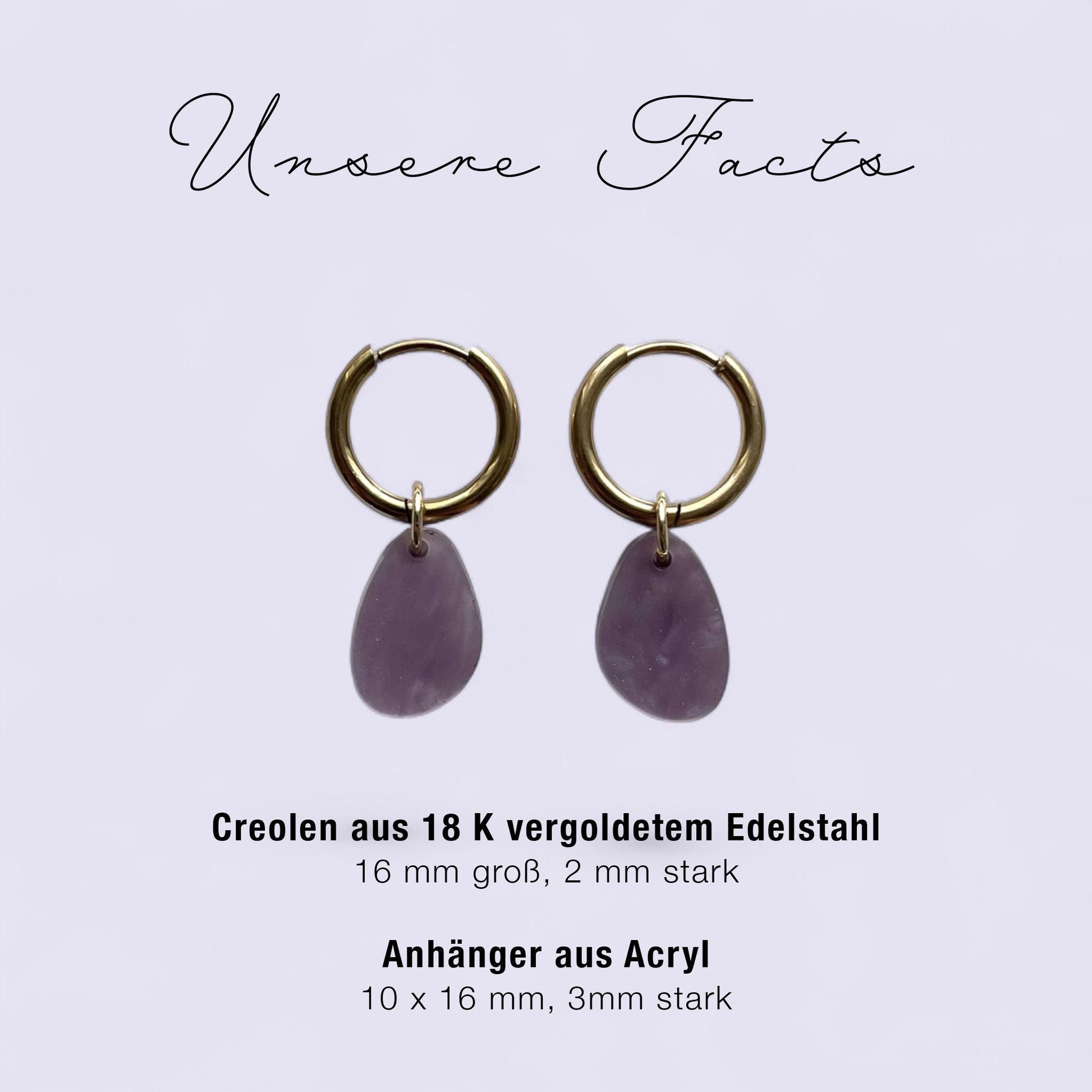 Creolen + Acryl-Anhänger »Tropfen Perlmutt lila« | Creolen Edelstahl 18K vergoldet | Acryl in Perlmutt lila| leichte Ohrringe