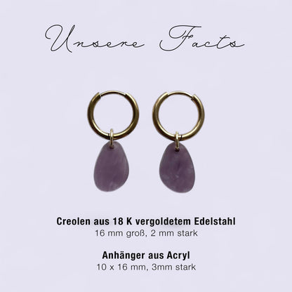 Creolen + Acryl-Anhänger »Tropfen Perlmutt lila« | Creolen Edelstahl 18K vergoldet | Acryl in Perlmutt lila| leichte Ohrringe