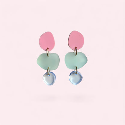 Ohrring »Freja« | allergikerfreundlich | asymmetrisch | 3-teilig | rosa, Frost, hellblau transparent | leichte Statement-Ohrringe | Schmuck