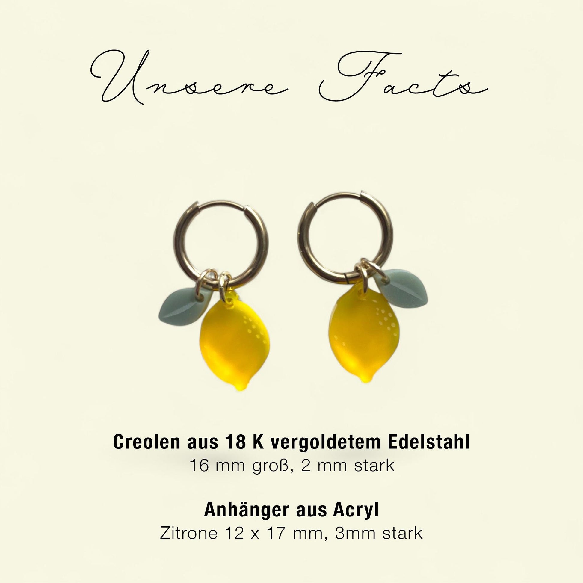 Creolen + Acryl-Anhänger »Zitronen« | Creolen Edelstahl 18K vergoldet | Acryl in gelb satin | leichte Ohrringe