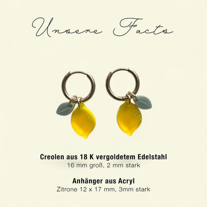 Creolen + Acryl-Anhänger »Zitronen« | Creolen Edelstahl 18K vergoldet | Acryl in gelb satin | leichte Ohrringe