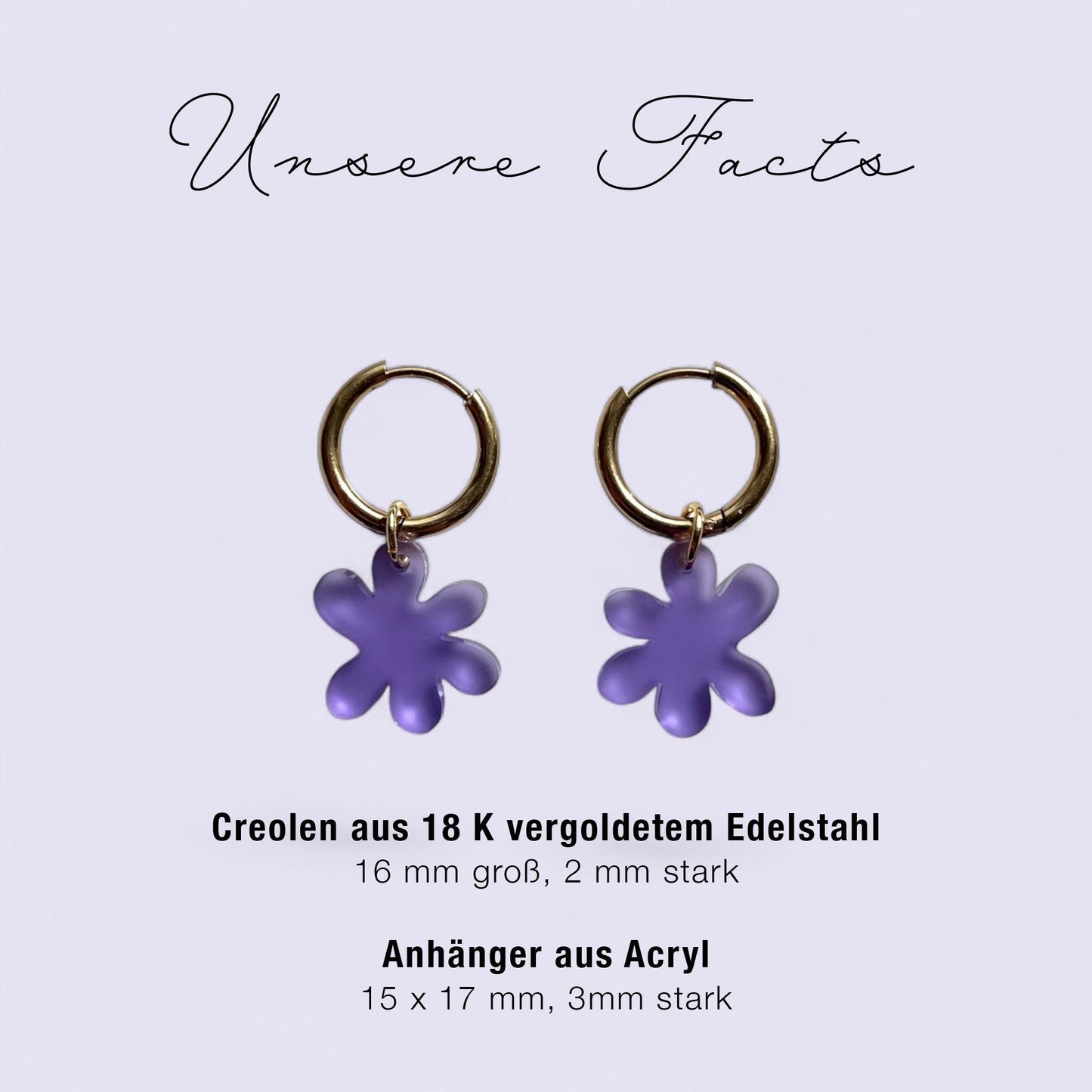 Creolen + Acryl-Anhänger »floral« | Creolen Edelstahl 18 K vergoldet | Acryl in lila satin | leichte Statement-Ohrringe