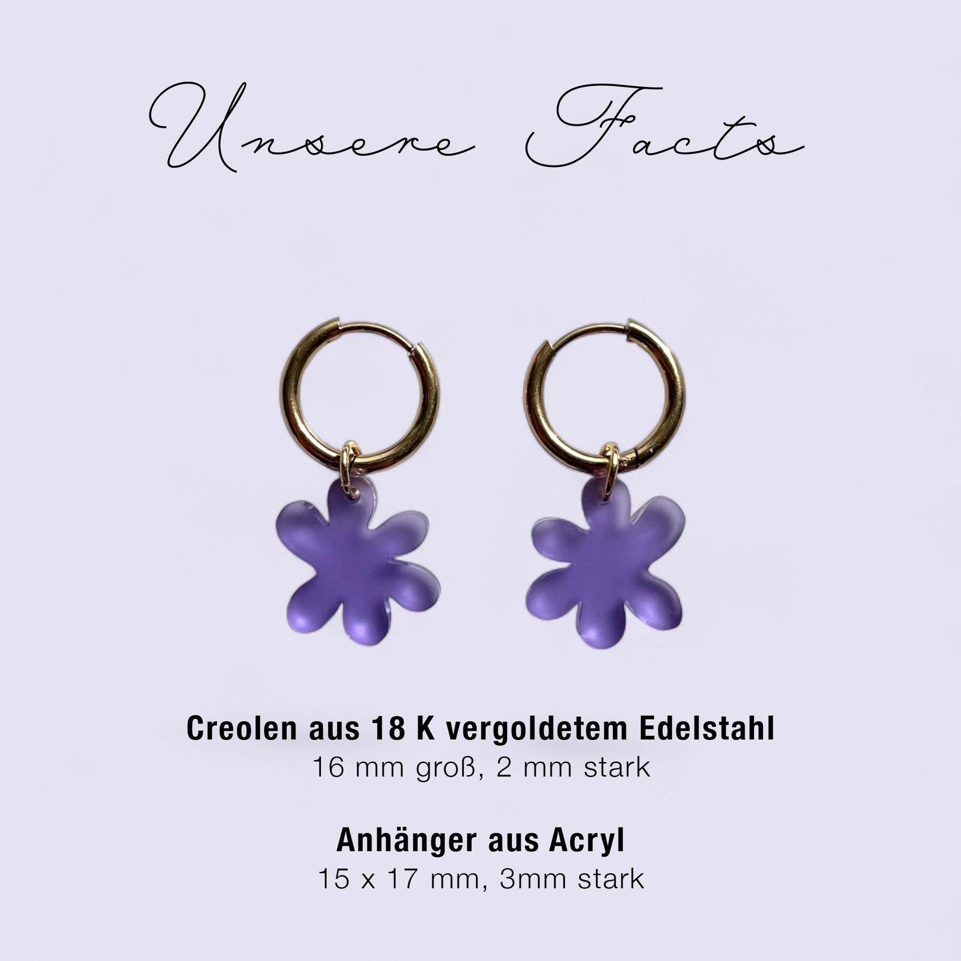 Creolen + Acryl-Anhänger »floral« | Creolen Edelstahl 18 K vergoldet | Acryl in lila satin | leichte Statement-Ohrringe