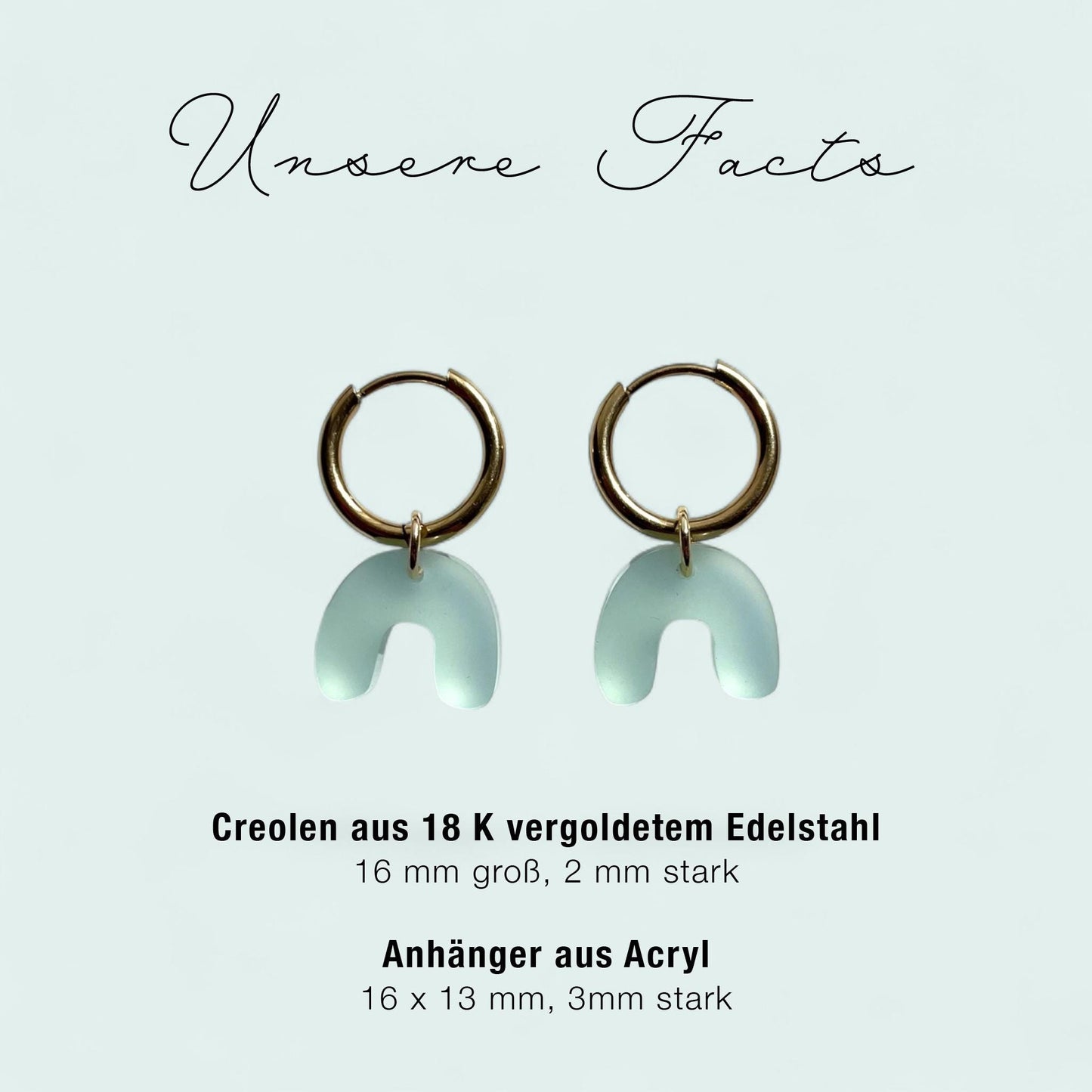 Creolen + Acryl-Anhänger »Bogen« | Creolen Edelstahl 18 K vergoldet | Acryl in Frost satin | leichte Statement-Ohrringe