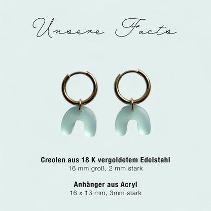 Creolen + Acryl-Anhänger »Bogen« | Creolen Edelstahl 18 K vergoldet | Acryl in Frost satin | leichte Statement-Ohrringe