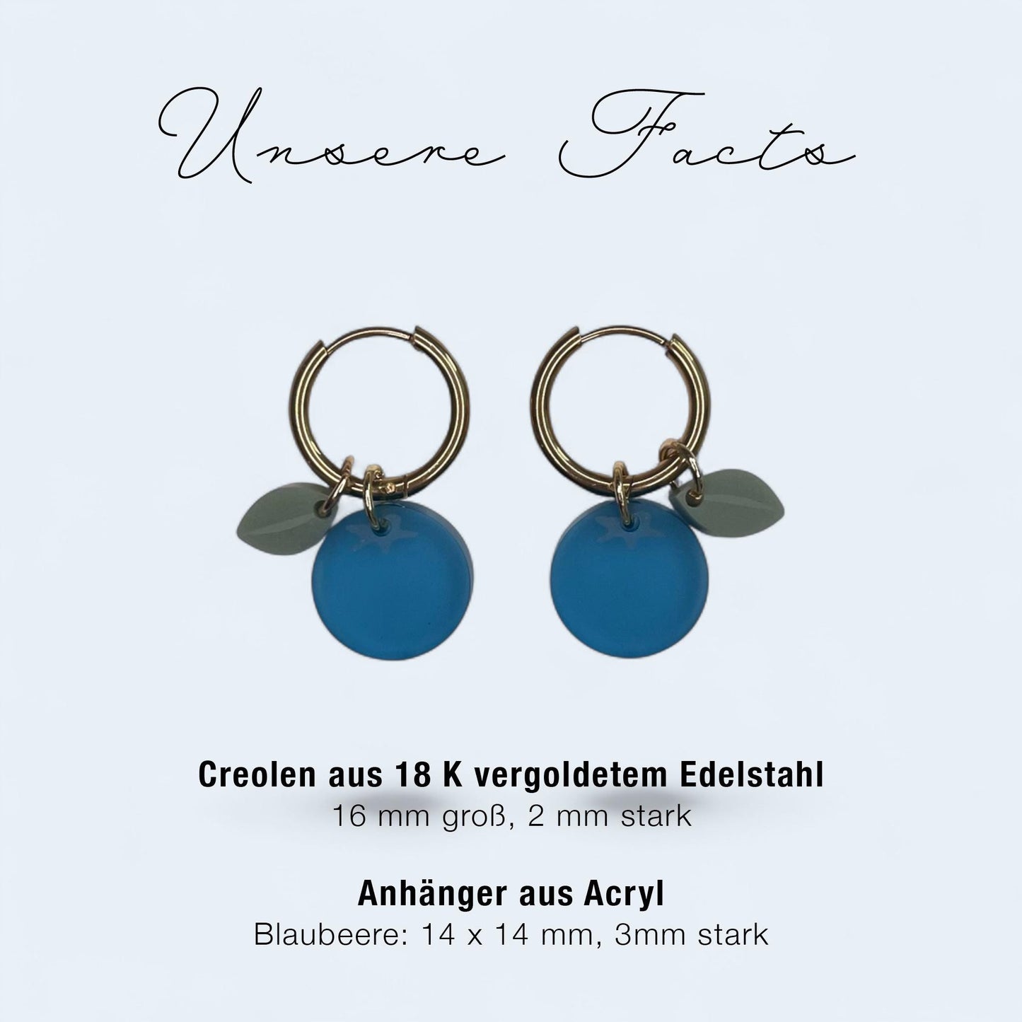 Creolen + Acryl-Anhänger »Blaubeere« | Creolen Edelstahl 18K vergoldet | Acryl in blau satin | leichte Ohrringe