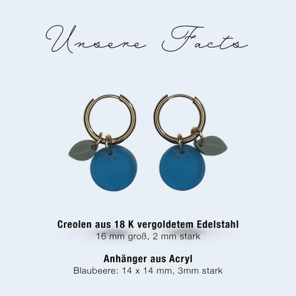 Creolen + Acryl-Anhänger »Blaubeere« | Creolen Edelstahl 18K vergoldet | Acryl in blau satin | leichte Ohrringe