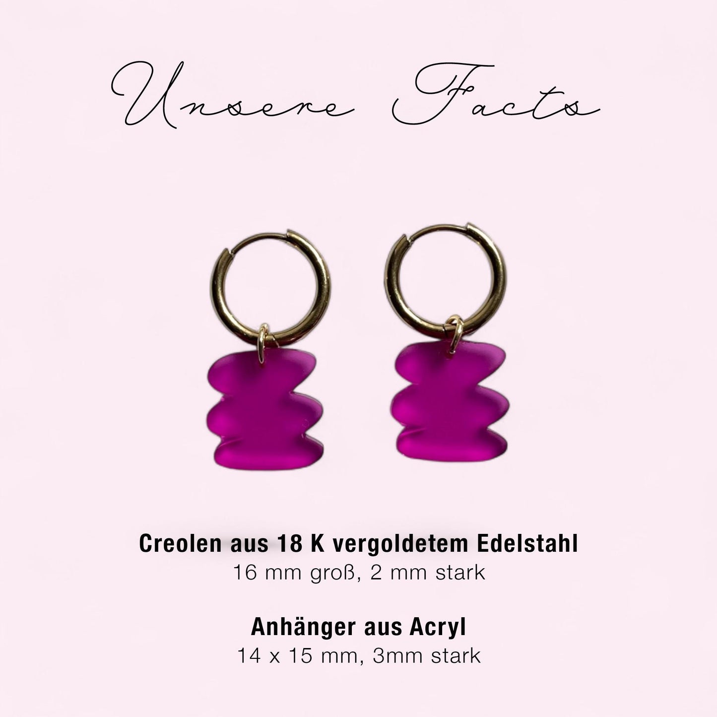 Creolen + Acryl-Anhänger »Abstrakt« | Creolen Edelstahl 18 K vergoldet | Acryl in pink Satin | leichte Statement-Ohrringe