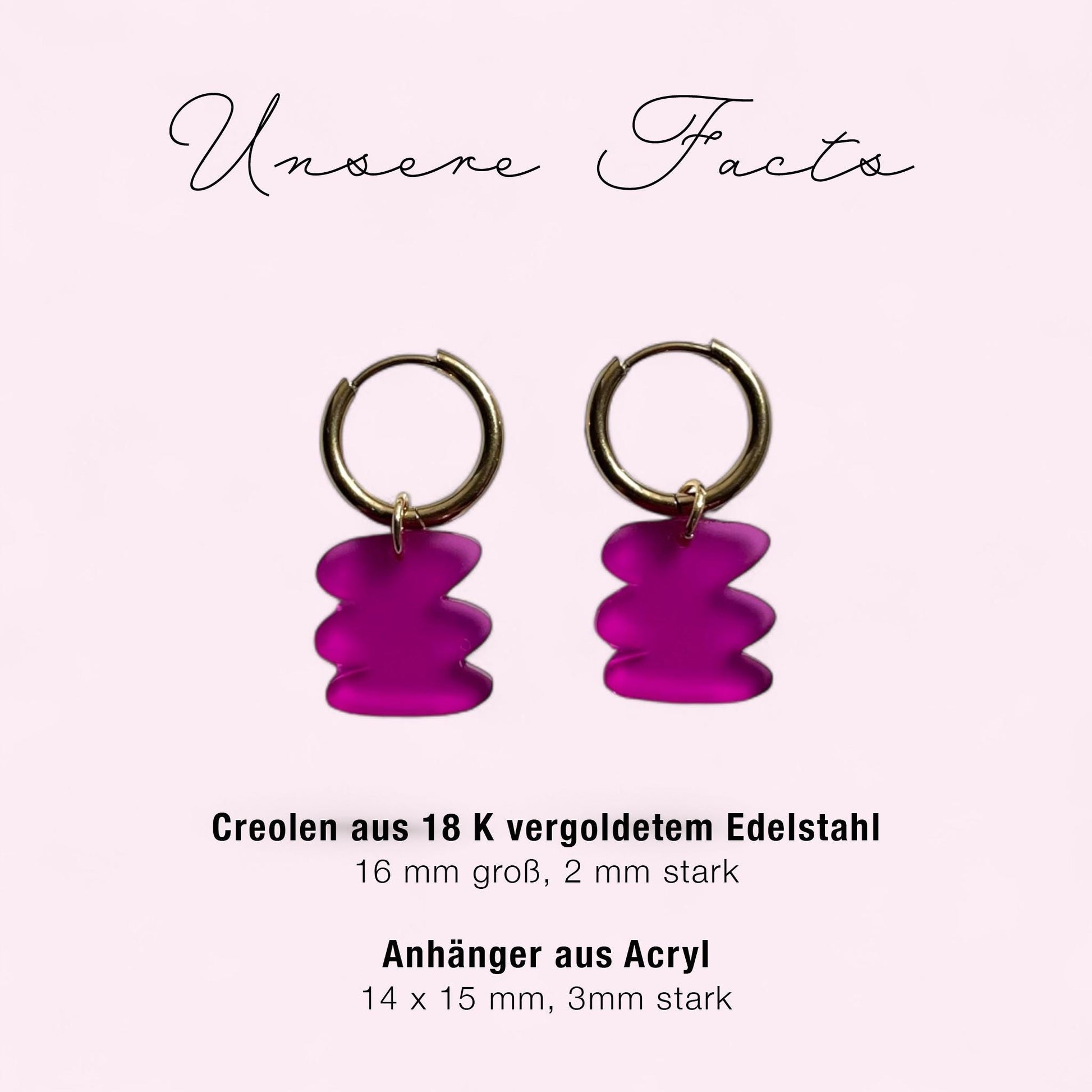 Creolen + Acryl-Anhänger »Abstrakt« | Creolen Edelstahl 18 K vergoldet | Acryl in pink Satin | leichte Statement-Ohrringe