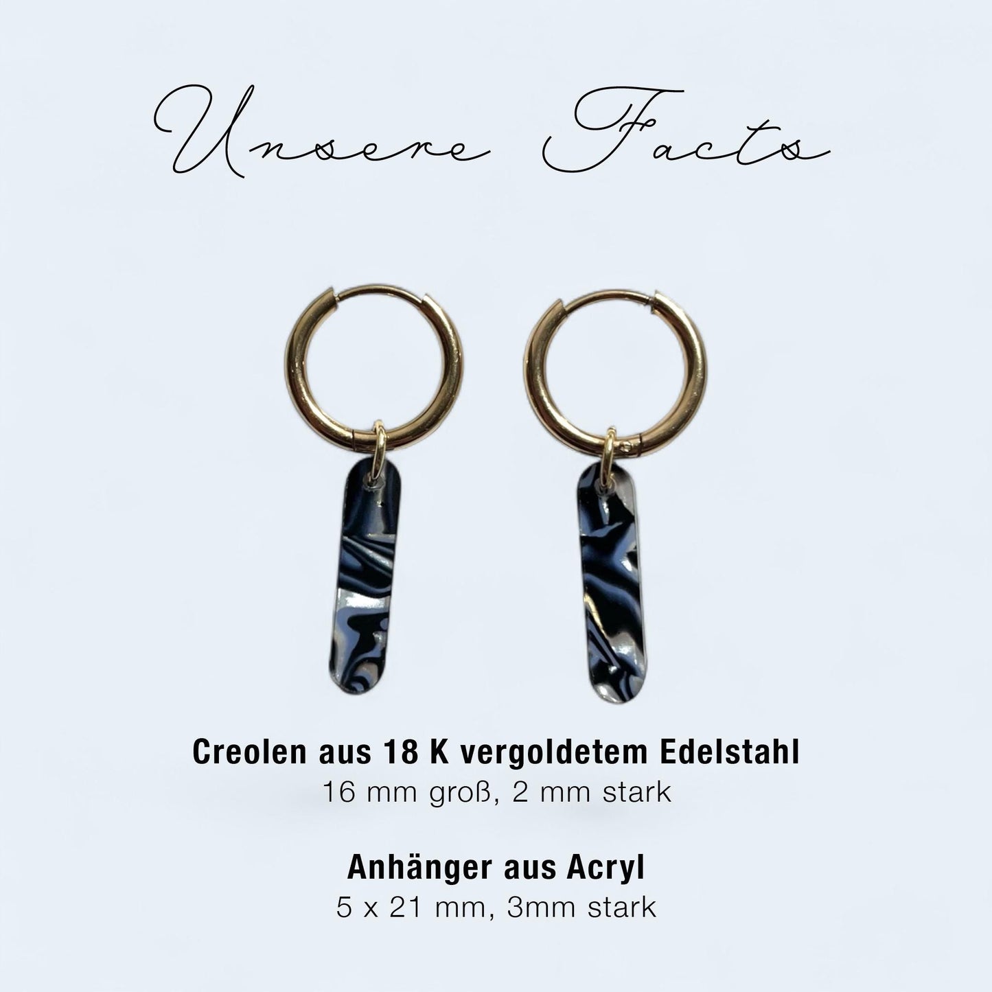Creolen + Acryl-Anhänger »Stab Perlmutt-blau« | Creolen Edelstahl 18K vergoldet | Acryl in Perlmutt, blau, schwarz | leichte Ohrringe