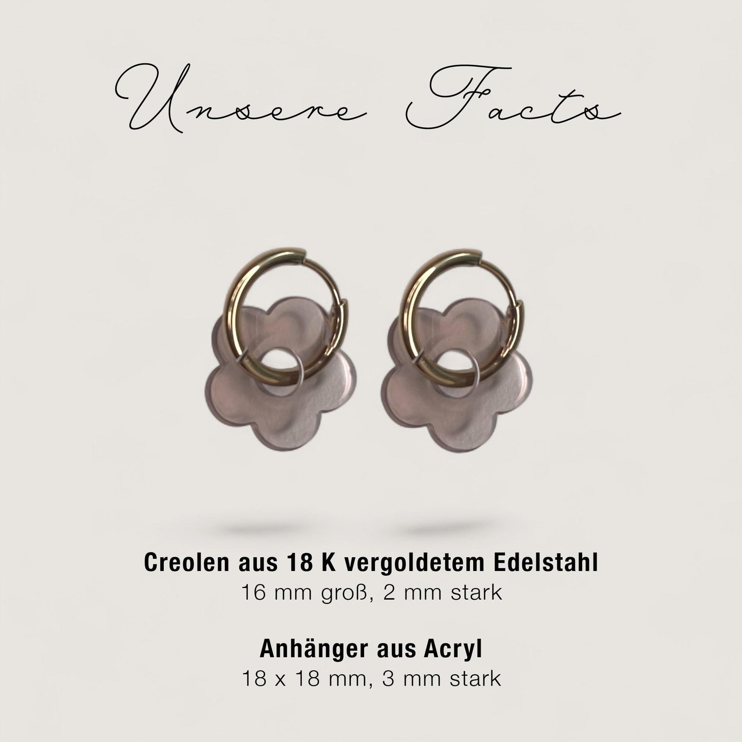 Creolen + Acryl-Anhänger »Blume braun« | Creolen Edelstahl 18K vergoldet | Acryl in braun transparent| leichte Statement-Ohrringe