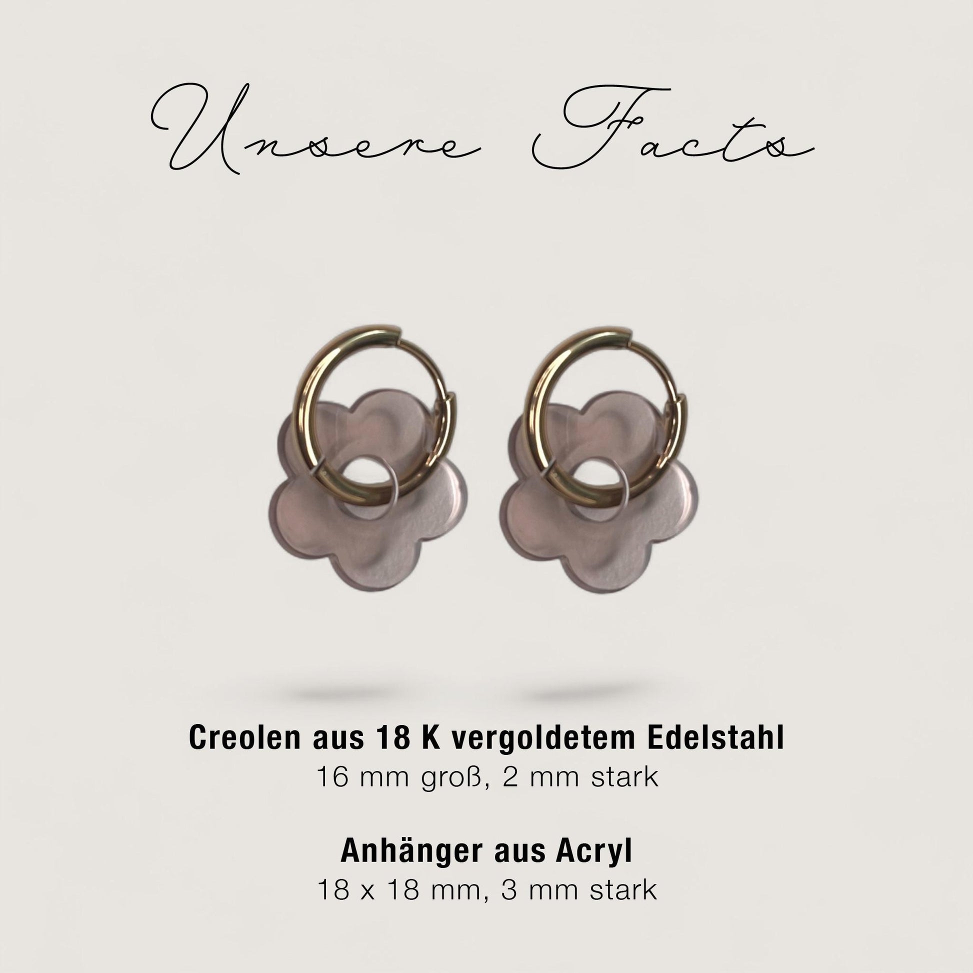 Creolen + Acryl-Anhänger »Blume braun« | Creolen Edelstahl 18K vergoldet | Acryl in braun transparent| leichte Statement-Ohrringe