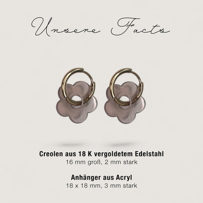 Creolen + Acryl-Anhänger »Blume braun« | Creolen Edelstahl 18K vergoldet | Acryl in braun transparent| leichte Statement-Ohrringe
