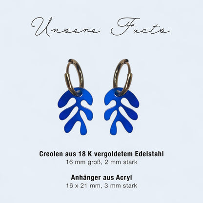 Creolen + Acryl-Anhänger »Matisse« | Creolen Edelstahl 18 K vergoldet | Acryl in dunkelblau satin | leichte Statement-Ohrringe